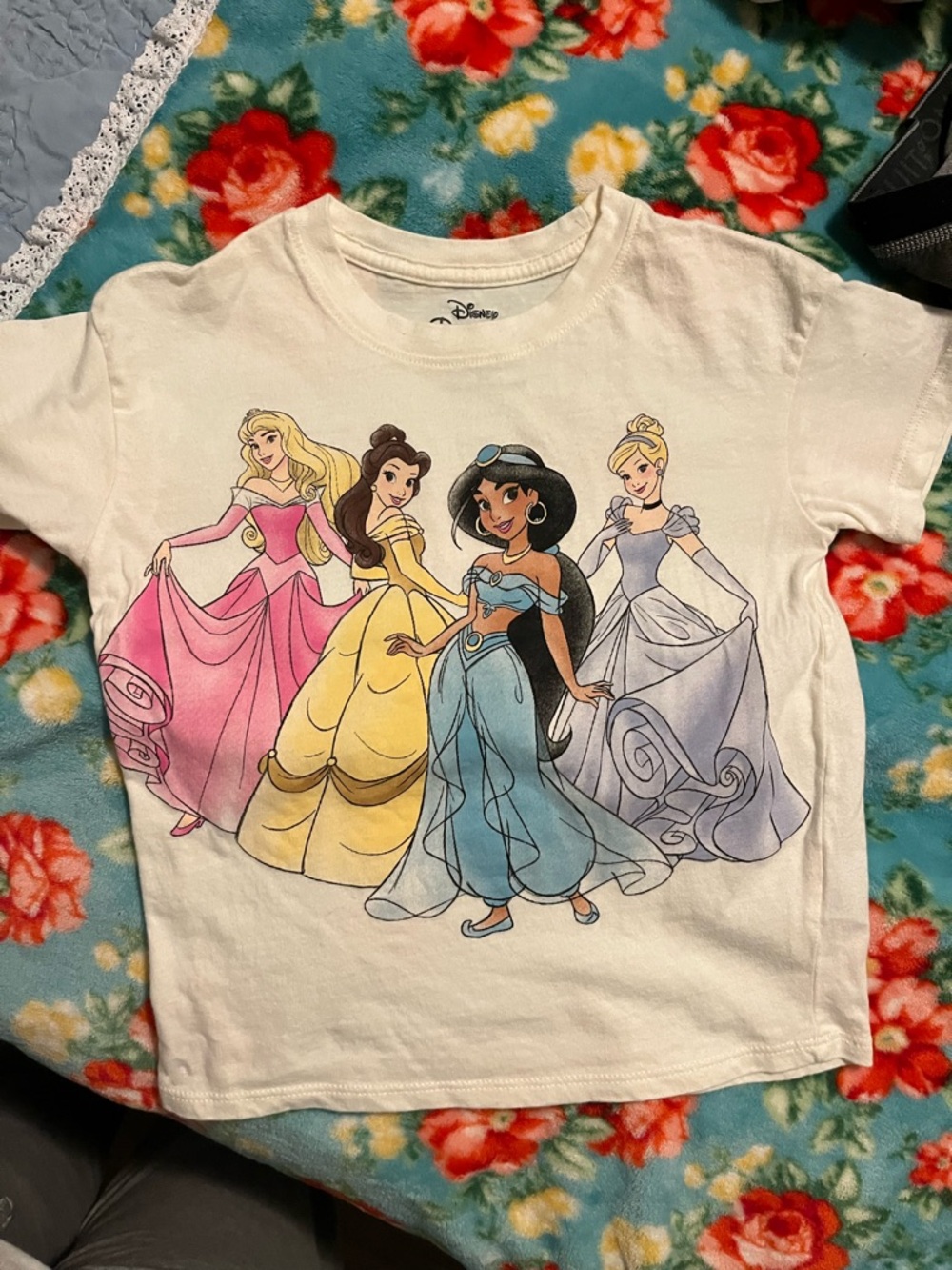 Disney Princess Girls Tee in White with Pink, Yellow, Blue, Lavender